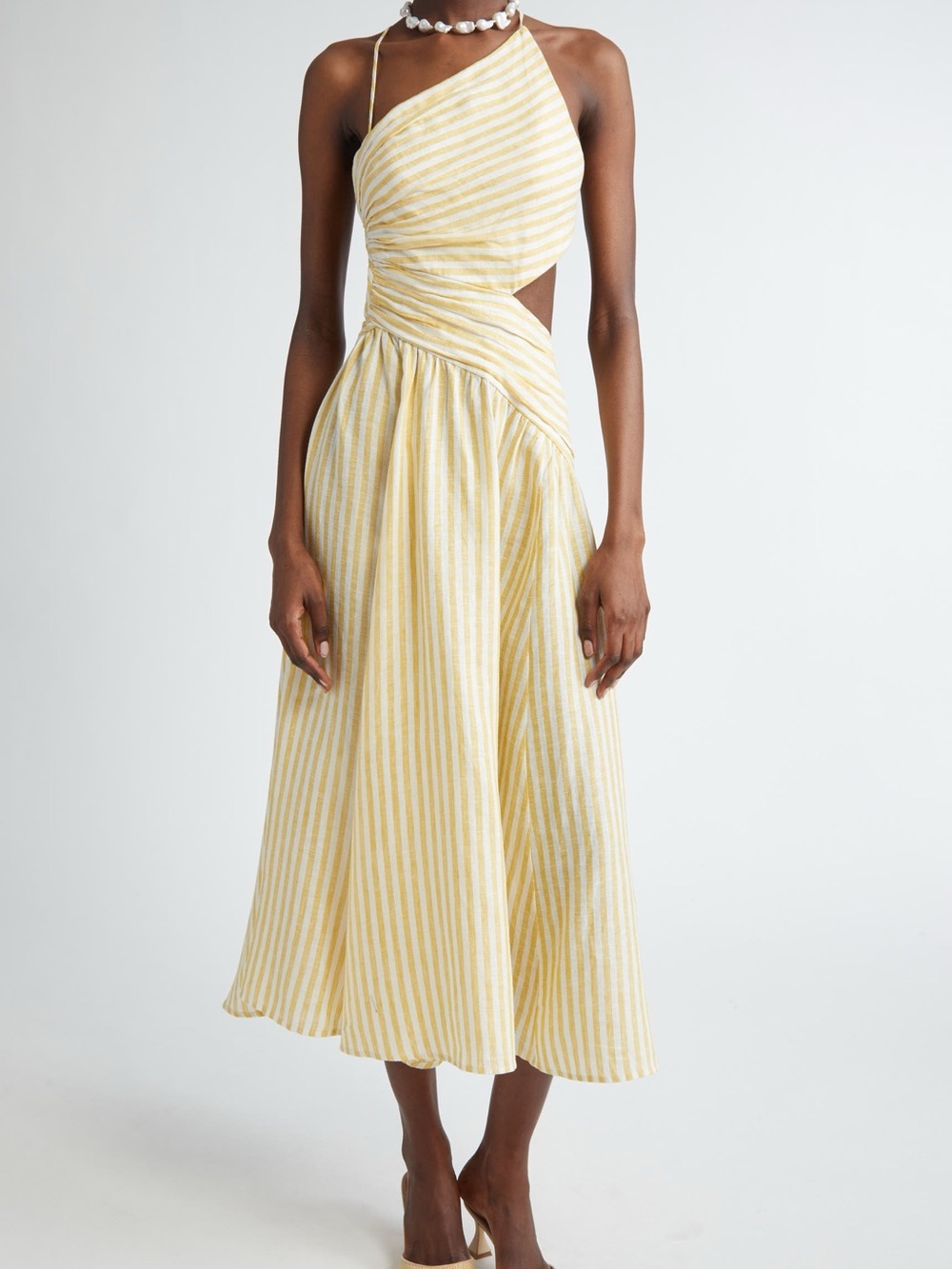 Zimmermann Cascadian Stripe Cutout Asymmetric Linen Dress AU4/US12